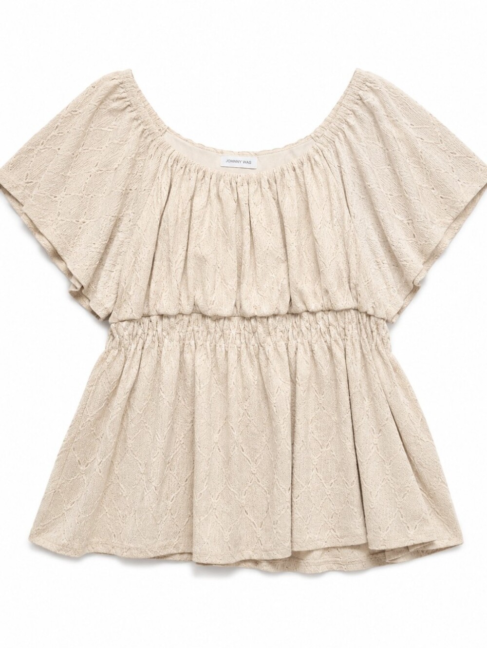 Addition Elle Cream Textured Peplum Blouse